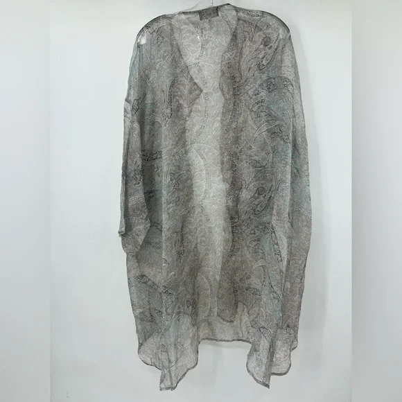 Eskander 100% Silk Sheer Organza Kimono Jacket Green Gray Paisley M/L $1000 - Picture 4 of 9